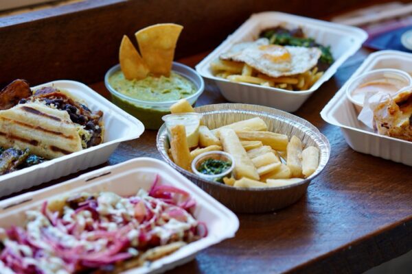 spread of South American food on table