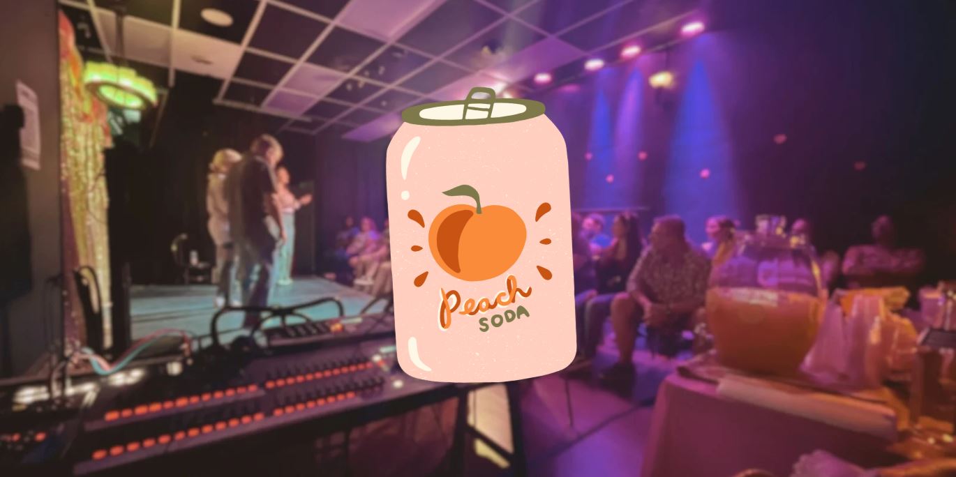 Icon of a can of peach soda on top of a stage