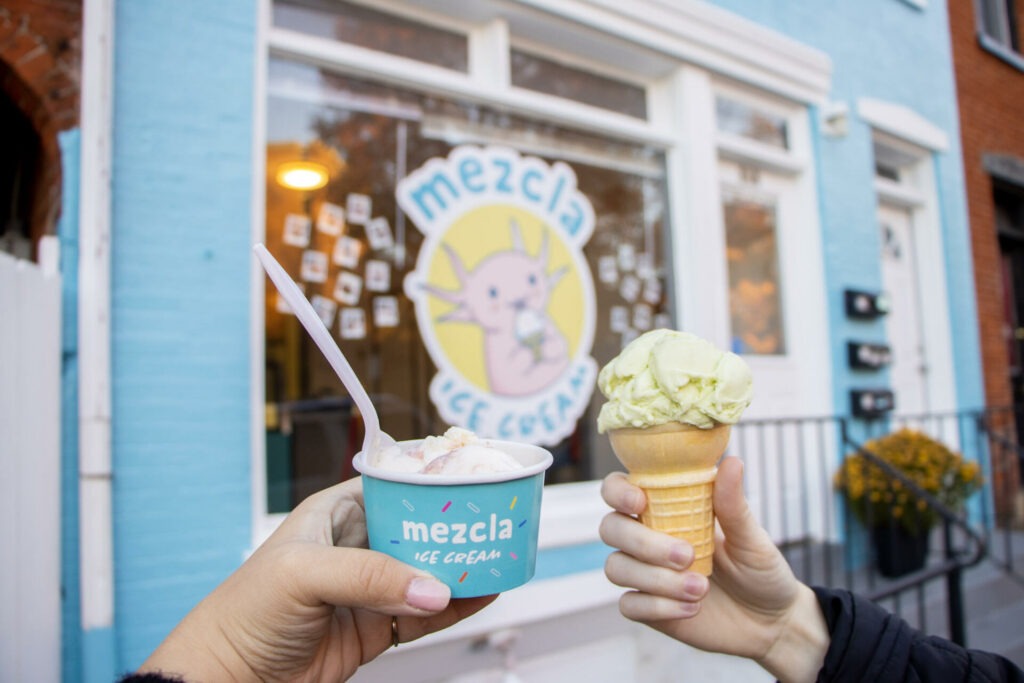 Mezcla's Guava and Cheese ice cream, and Avocado flavor. 